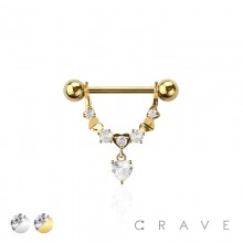 MULTI CZ DANGLE MULTI HEART 316L SURGICAL STEEL NIPPLE RING